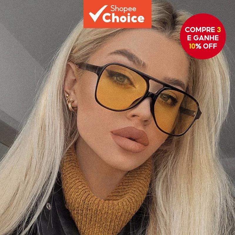 Óculos de sol retro com ponte dupla, armação grande simples, óculos resistentes aos raios UV, adequados para homens e em Oferta na Shopee
