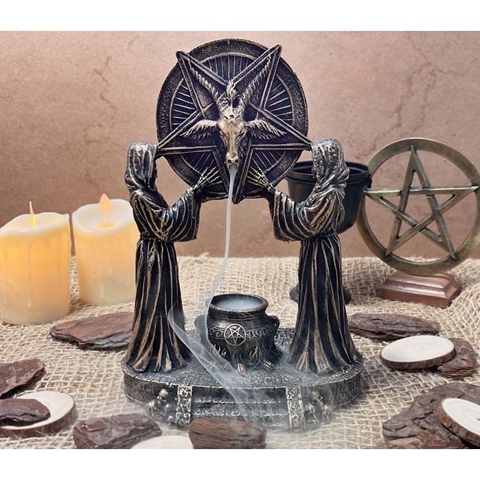 Incensário Baphomet Cascata de Fumaça Queimador de Incensos Cone Backflow + 5 Incensos Cone