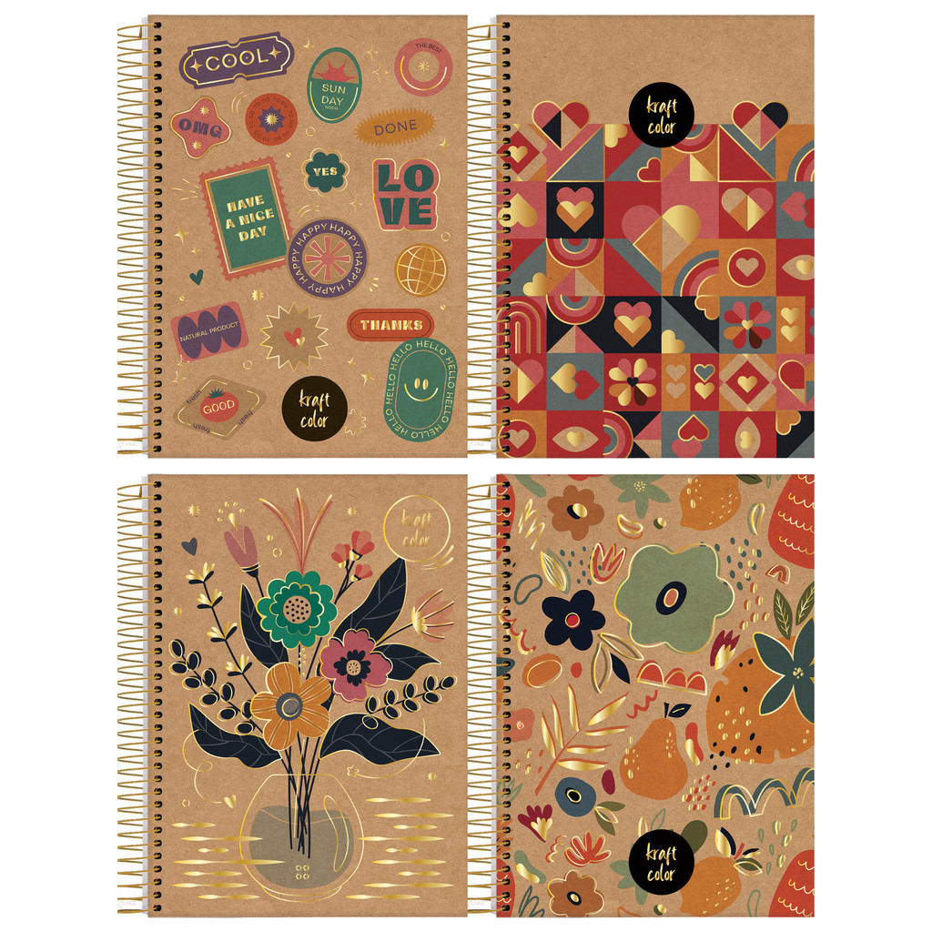 Caderno Universitário Capa Dura 1 Matéria 80 Folhas Kraft Color Jandaia - Pacote 4 Unidades Sortidas em Oferta na Shopee