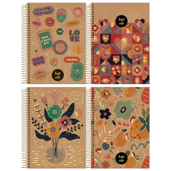 Caderno Universitário Capa Dura 1 Matéria 80 Folhas Kraft Color Jandaia - Pacote 4 Unidades Sortidas