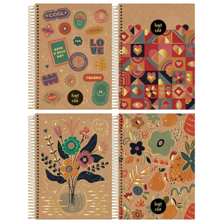 Caderno Universitário Capa Dura 1 Matéria 80 Folhas Kraft Color Jandaia - Pacote 4 Unidades Sortidas