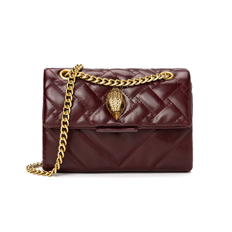 0314 Bolsa Feminina Corrente Bolsa de Ombro Bolsa Mensageiro Cabeça de Águia Bolsa Quadrada Bolsa Vinho Tinto