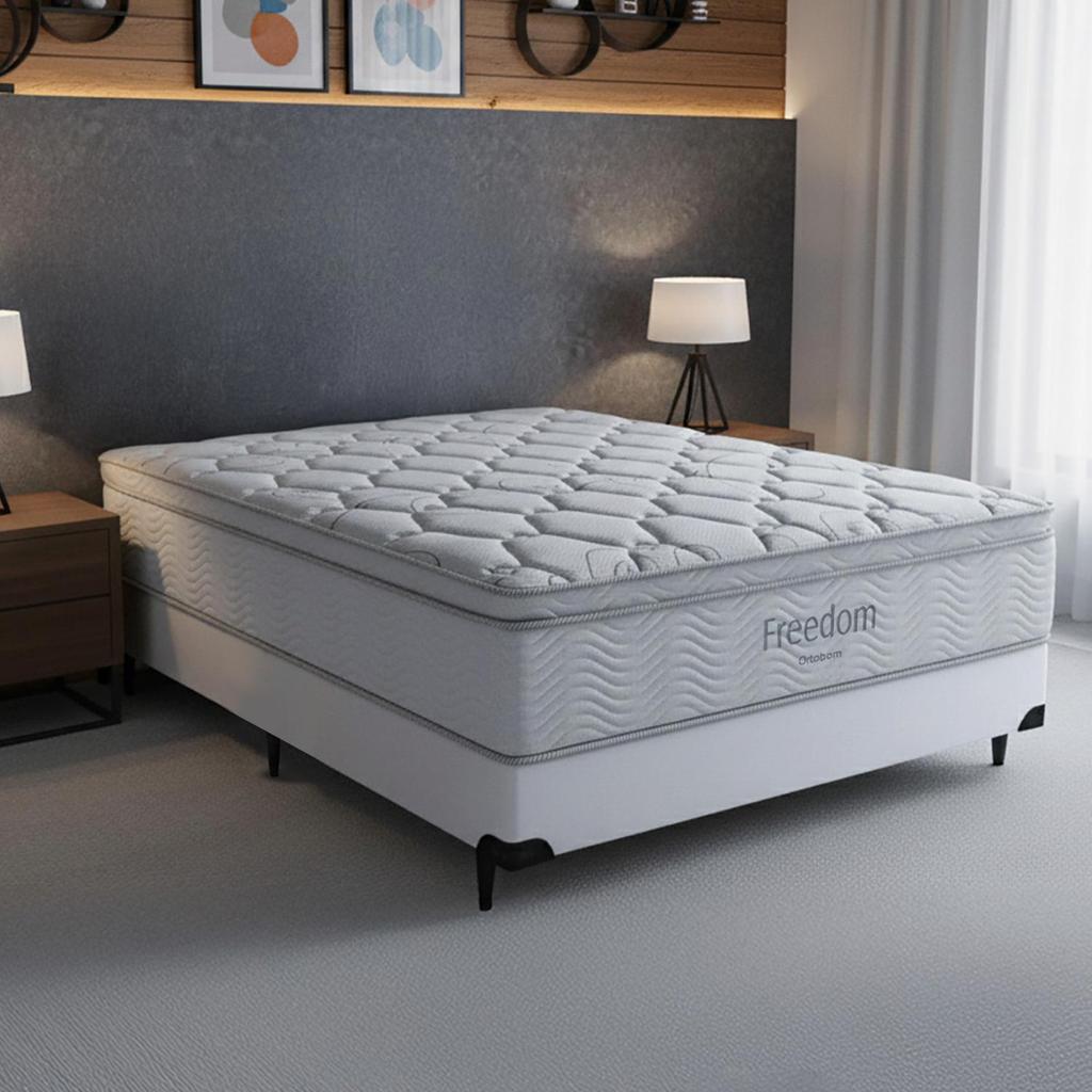 Cama Box e Colchão Freedom - Casal (138x188) em Oferta na Shopee