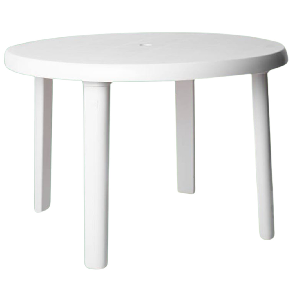 Mesa Redonda Desmontável Plástica Bistrô Gigante 110x110cm Multiuso Área Lazer Pés Desmontáveis Estrutura Plástica