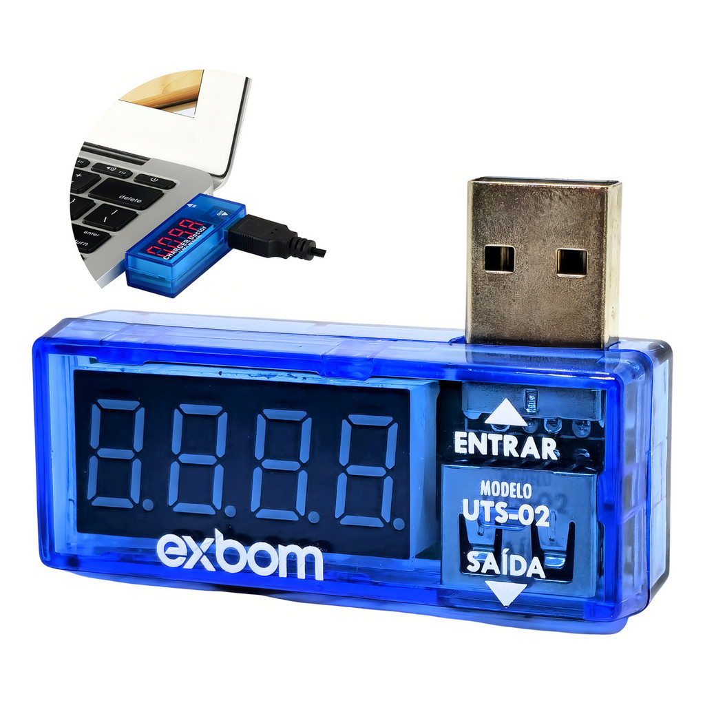 Testador Digital De Tensão Pela Porta Usb Teste Medidor Voltagem E Amperagem Exbom Uts-02