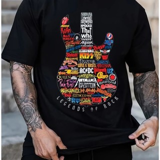 Camiseta Masculina Guitarra Bandas De Rock Black Casual