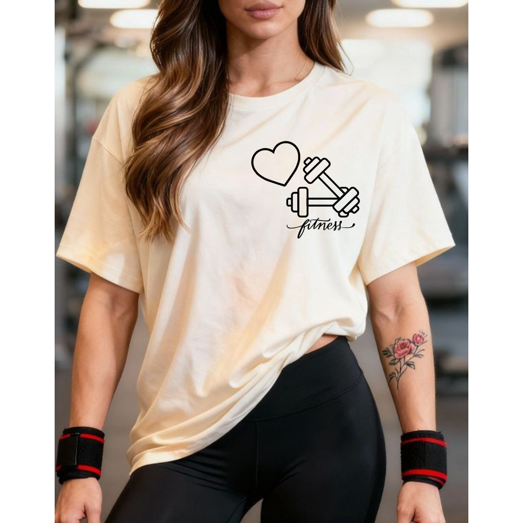 Camiseta Tshirt Oversized 100% Algodão Feminina Gym Treino Academia Fitness Musculação Halter Fofo em Oferta na Shopee