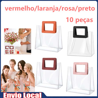 10 peças de bolsas quadradas transparentes, sacola de presente 16x15x7cm, reutilizável