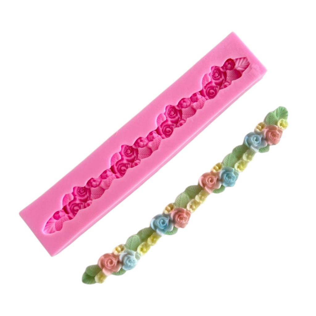 Molde de Silicone Acabamento Cordão de Rosas