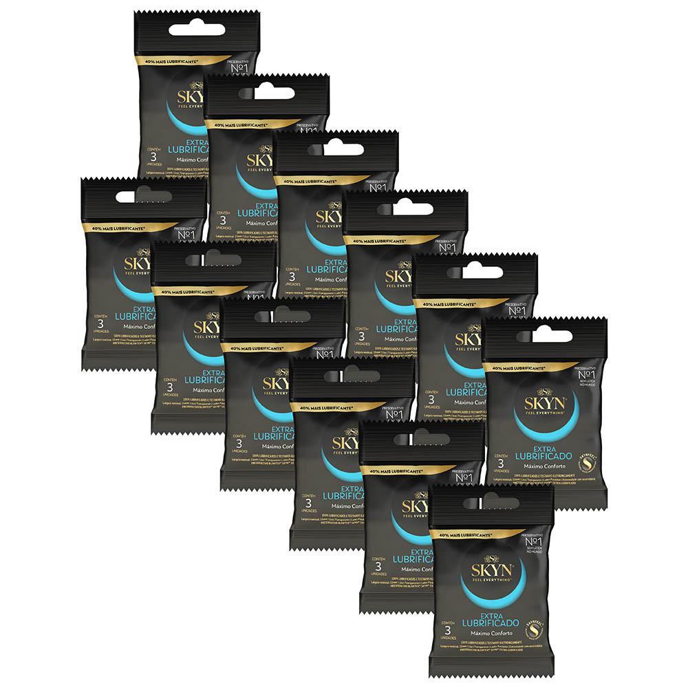 Kit 12 Pacotes Preservativo SKYN Extra Lubrificado C/ 3 Unidades Cada em Oferta na Shopee