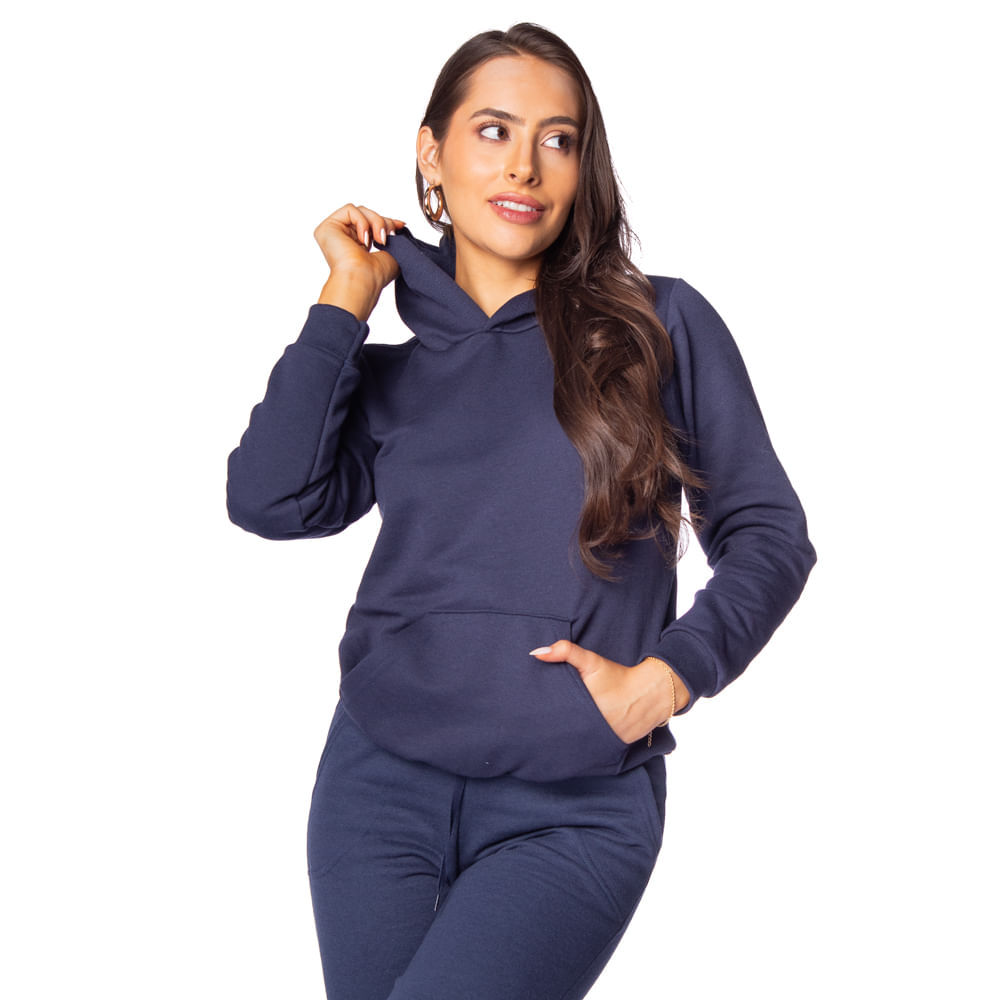 Blusão de Moletom Feminino Desayner com Capuz Marinho em Oferta na Shopee