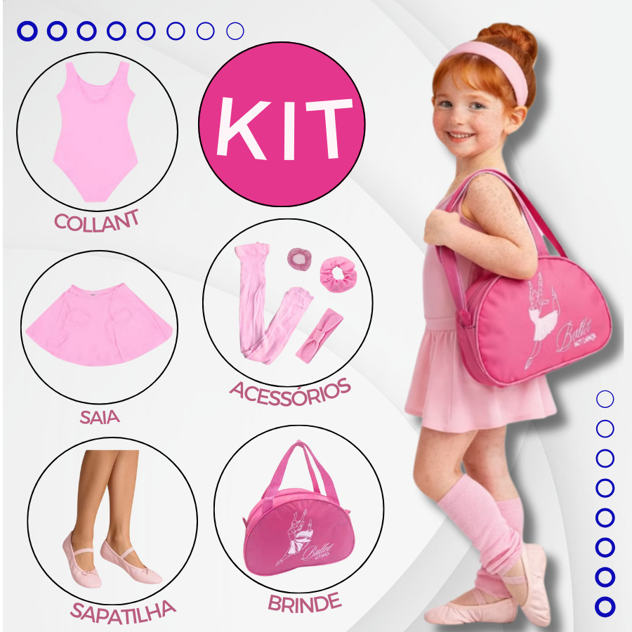 Kit Ballet Feminino Rosa 7 Peças + Bolsa Brinde 2 a 12 Anos em Oferta na Shopee