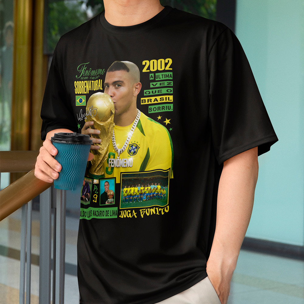 Camisa Masculina Ronaldo Fenômeno Brasil Futebol Copa Do Mundo 2002 Camiseta Algodão Premium