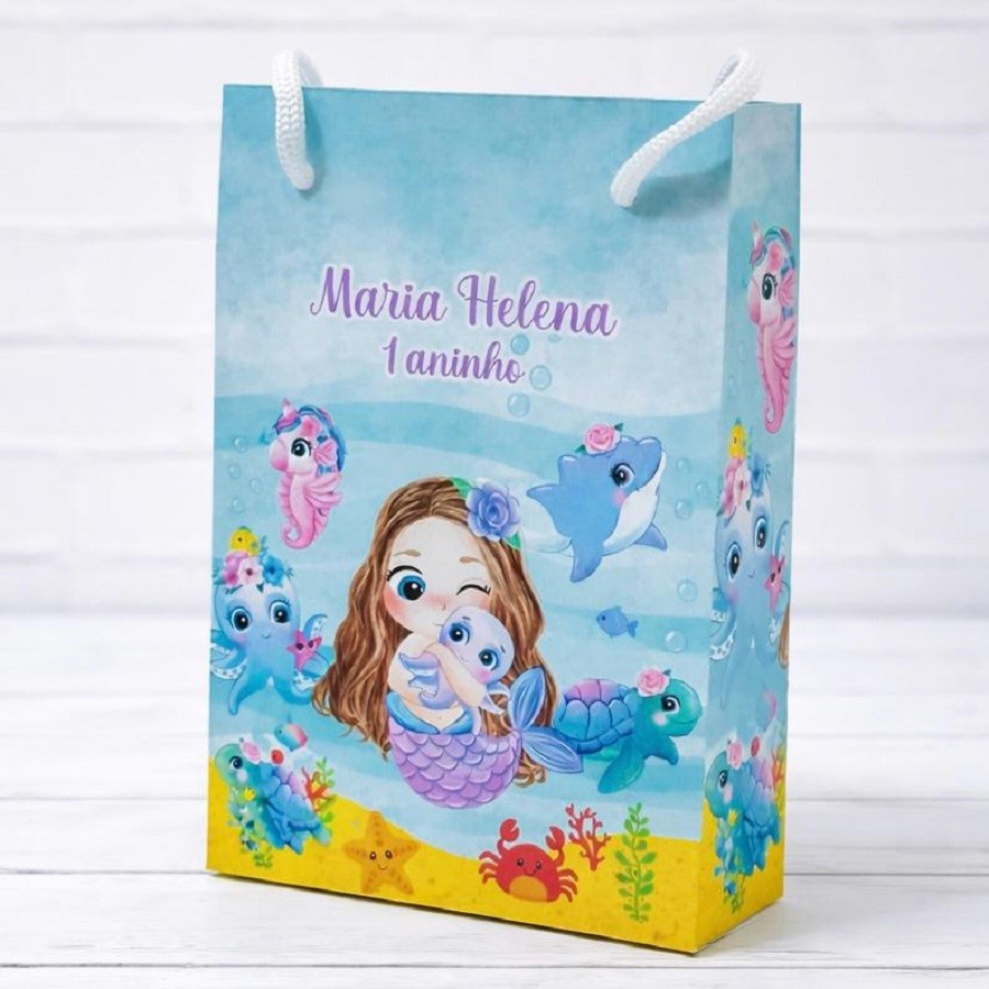 Sacolinha Fundo do Mar Menina | Personalizada Com Nome | Mimos Festa Aniversário Lembrancinhas Personalizados
