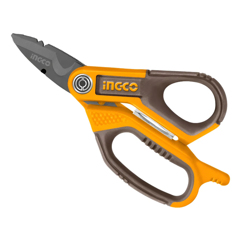 Tesoura De Eletricista Ingco 7” Inox Com Titânio Cabo Emborrachado Decapador Integrado