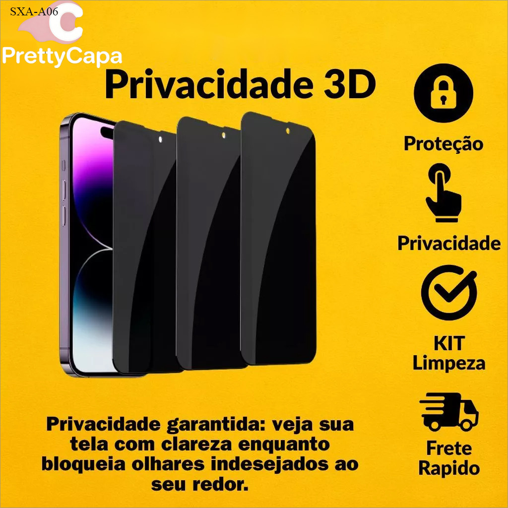 Película Privacidade 3D Vidro Anti Spy Para Samsung Galaxy A06 A05 A03 A05S A04E A10 A31 A02 A71 A51 A04S A03S A02S A10S