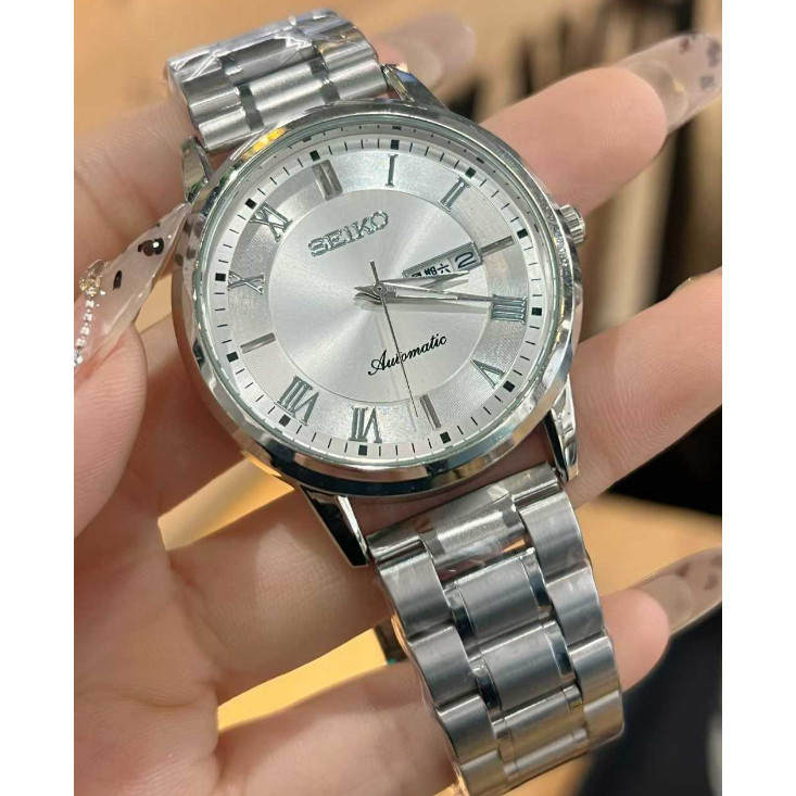 Novo Relógio De Quartzo Masculino Seiko-Mostrador Preto E Branco , Pulseira De Aço Inoxidável Com Calendário , 40 Mm