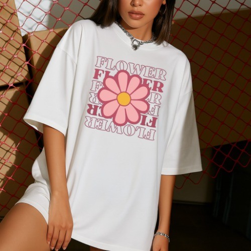 Camiseta  Overszied Streetwear Feminina Flower 100% Algodão Lançamento Camisa Básica