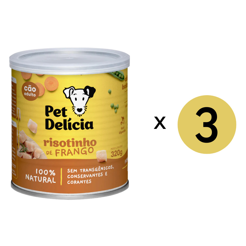 Kit 3 Ração Úmida Pet Delícia Cães Risotinho De Frango - 320G em Oferta na Shopee