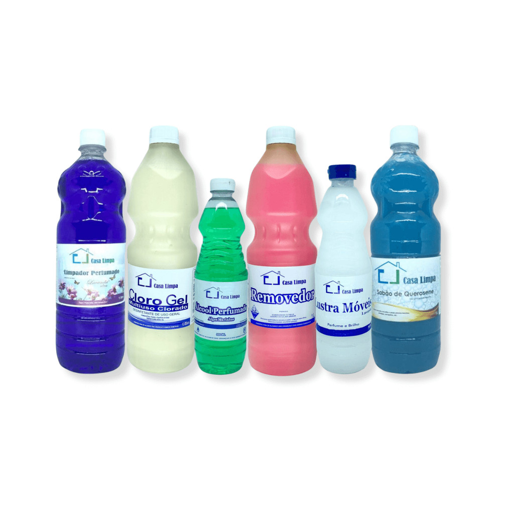 Kit Casa Sabao de Querosene+Limpador Perfumado+Cloro Gel+Alcool Perfum+Removedor Rosa+Lustra Moveis