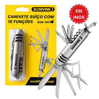 Canivete Suíço 15 Funções Inox Multifuncional Camping Pesca - Tesoura, Abridor, Chave Phillips, e + em Oferta na Shopee