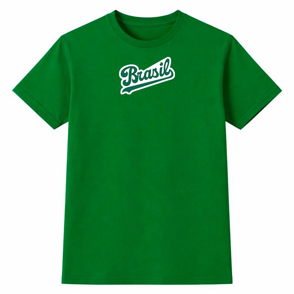 Camiseta Feminina 100% Algodão Camisa Brasil Letra Cursiva Clássica Futebol Copa do Mundo Casual