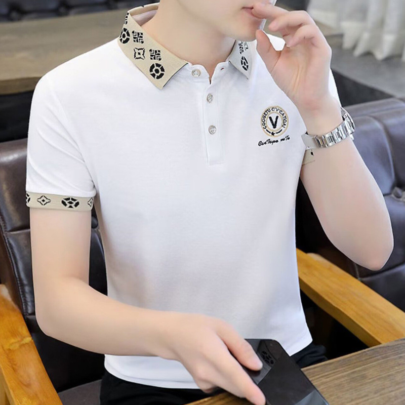 Camisa masculina de manga curta de verão, camisa Casual de lapela, versão coreana, meia manga, camisa masculina legal, c