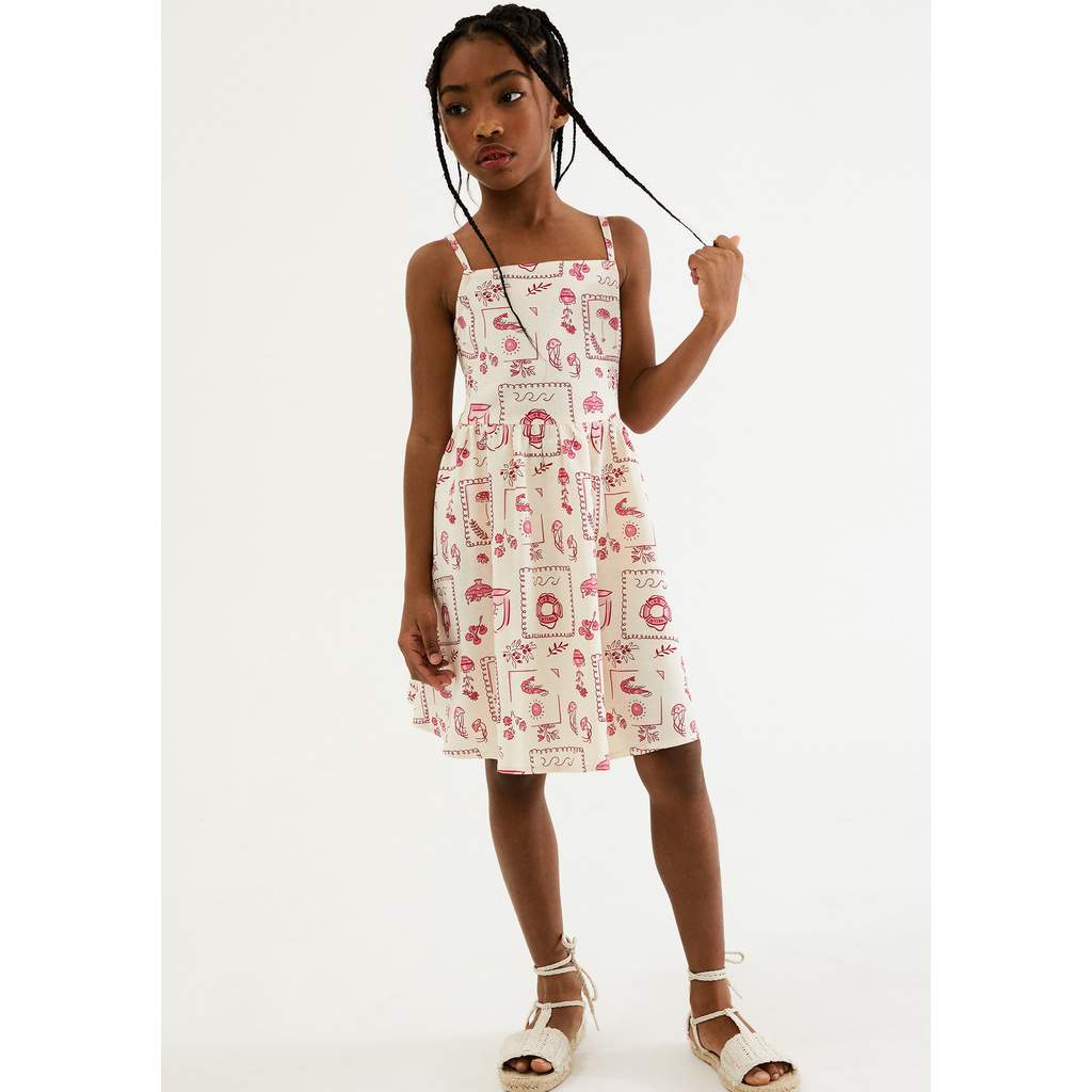 Vestido Infantil Godê Estampado Com Linho