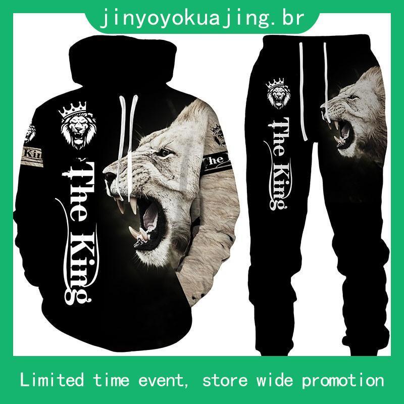 The 3d Tiger Impresso Hoodies Conjunto De Treino Do Leão Masculino/Pulôver/Jaqueta/Calças Esportivas Traje De Outono Pa