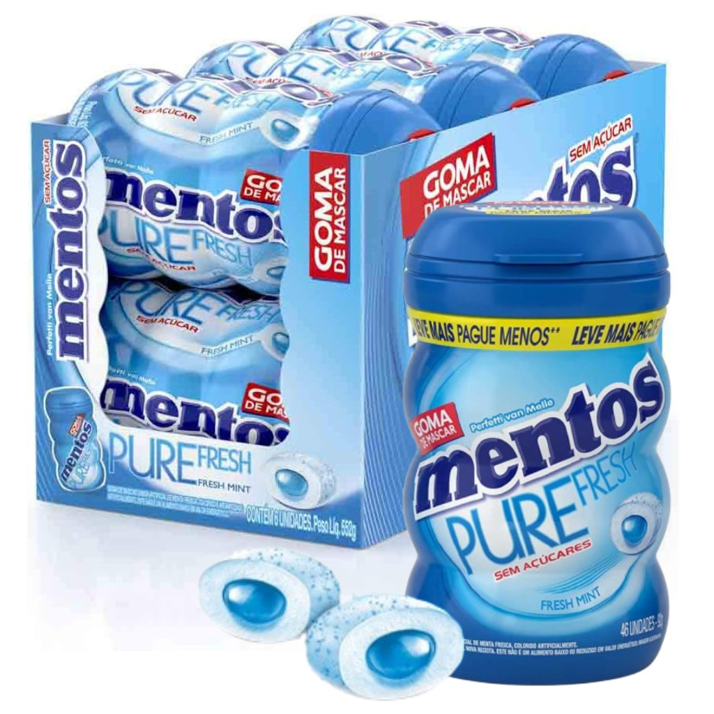 Kit 6 Chiclete Pure Fresh BIG Mint Azul Pote Mentos 92g/cada