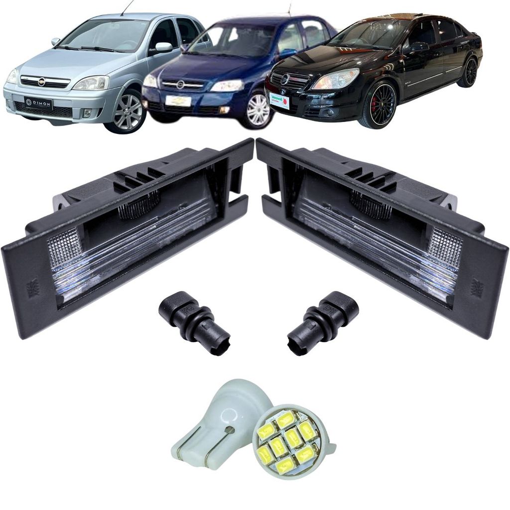 KIT PAR LANTERNA LUZ DE PLACA VECTRA CORSA ASTRA PUNTO PALIO UNO DOBLO COMPLETA COM SOQUETE E LÂMPADAS