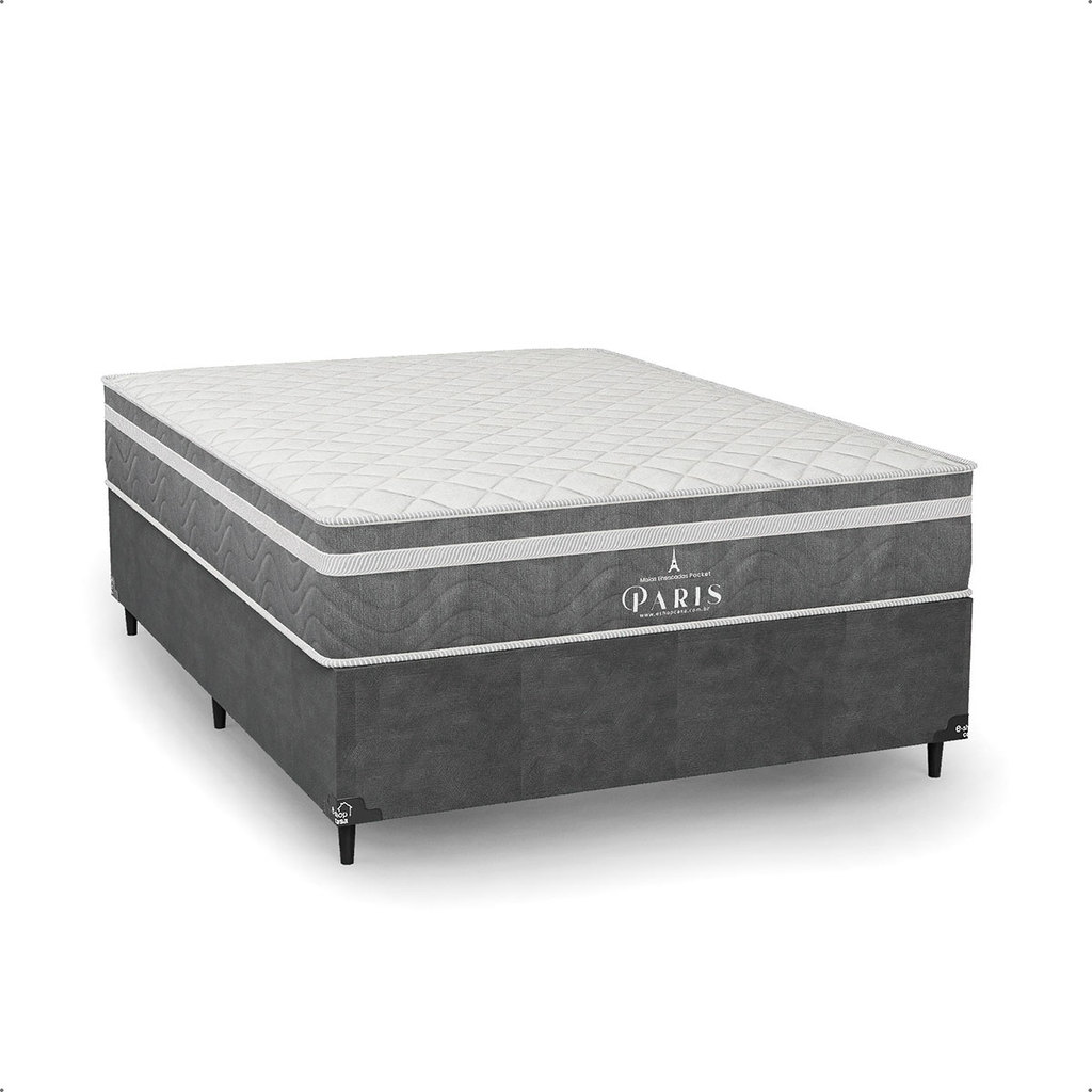 Cama Box Viúva Cinza + Colchão Paris Molas Ensacadas Cinza