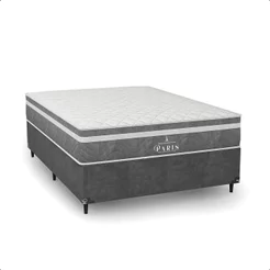 Cama Box Viúva Cinza + Colchão Paris Molas Ensacadas Cinza