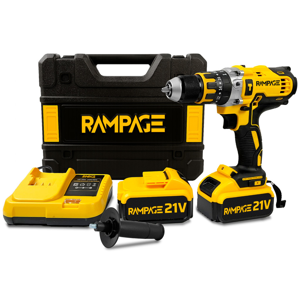 Parafusadeira Furadeira Impacto 21v Mandril De 13mm Com 2 Baterias E Maleta Transporte Rampage