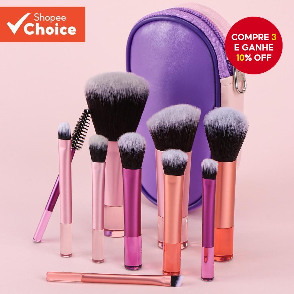 10 Pincéis/Conjunto De Maquiagem , Com Bolsa De Pincel Grátis , Fácil De Transportar , Adequado Para Todas As Estações em Oferta na Shopee