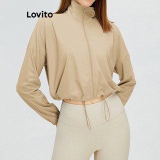 Lovito Jaqueta Esportiva Esportiva Com Cordão Liso Para Mulheres LNL56271 em Oferta na Shopee