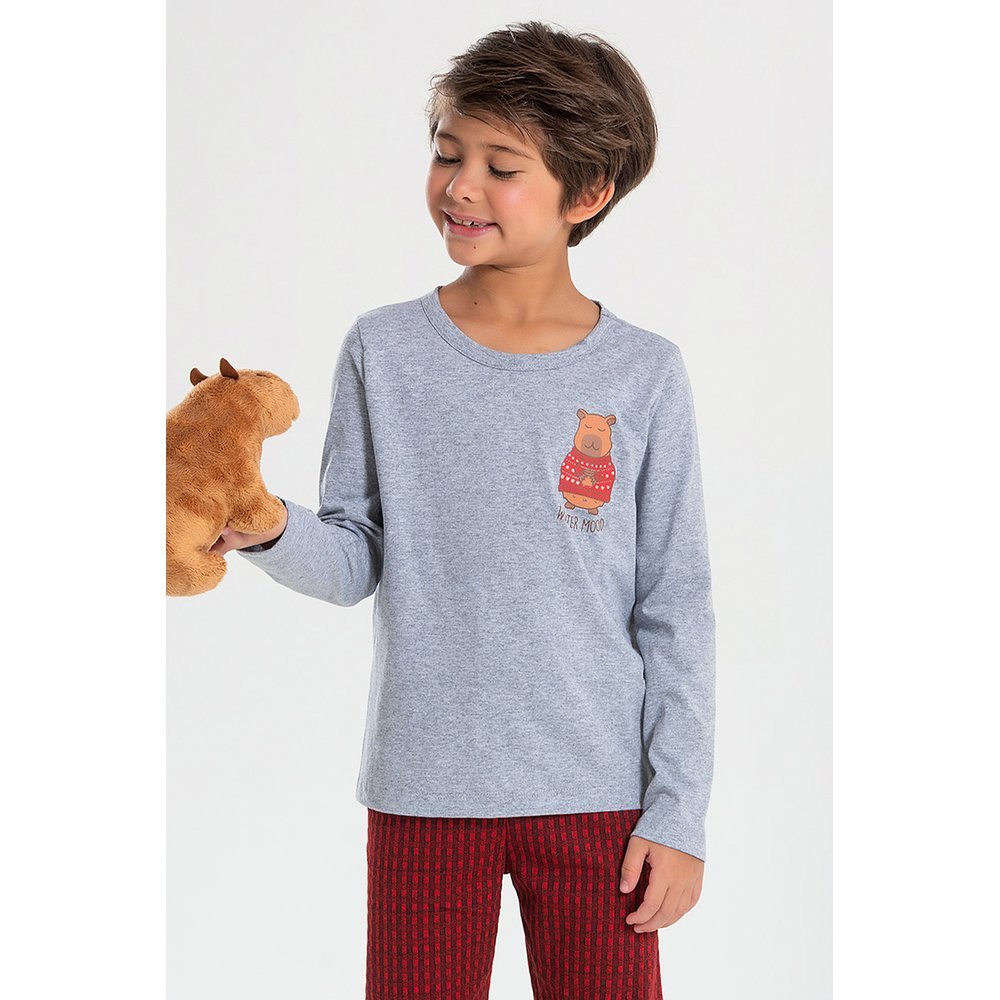 Pijama Infantil Menino Família Capivara Xadrez em Oferta na Shopee