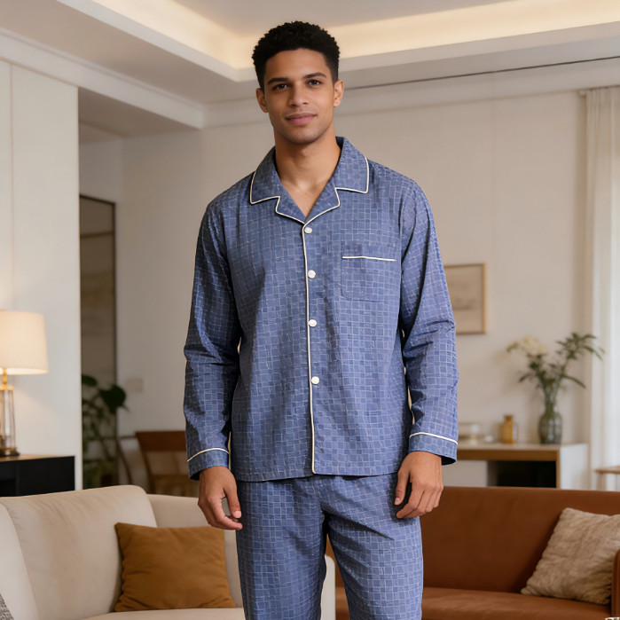 Pijama conjunto masculino comprido confortável, estampa moderna para casa e todas as estações em Oferta na Shopee