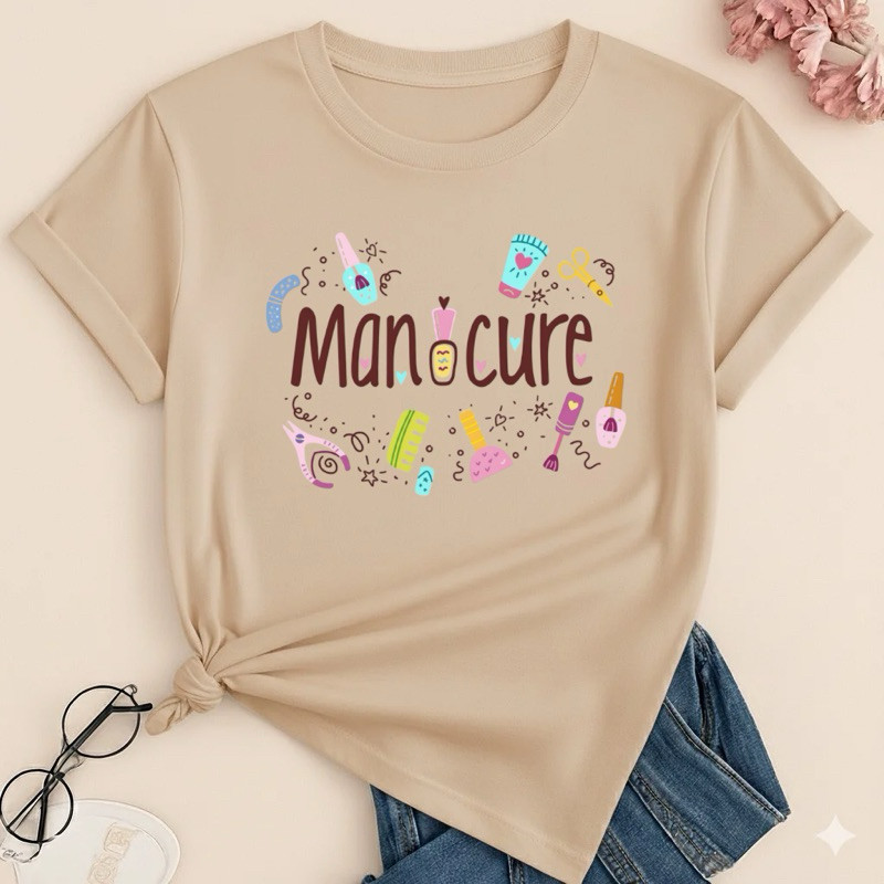 Camiseta Manicure Feminina 100% Algodão Estampada Profissão Manicure Designer Unhas Estética – Preto Branco Bege PMGGG