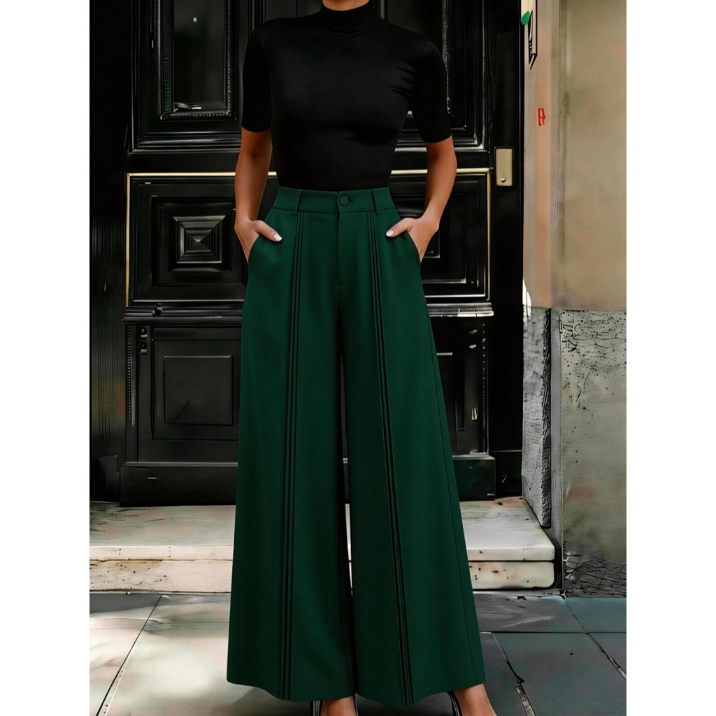 Calça Decorativa De Perna Larga Com Design De Perna Plissada Elegante E Sofisticado P M G em Oferta na Shopee