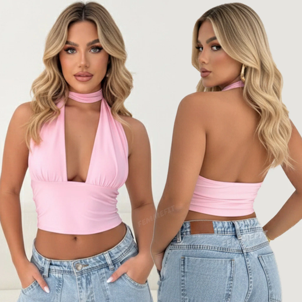 Top Cropped Frente Única Amarração Multi forma Decote Moda Gringa