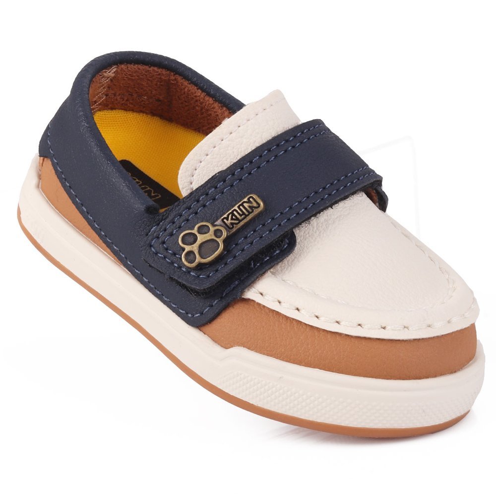 Sapato Infantil Meninos Klin Original Flyer Azul Marinho e Caramelo – Casual Batizado Premium em Oferta na Shopee