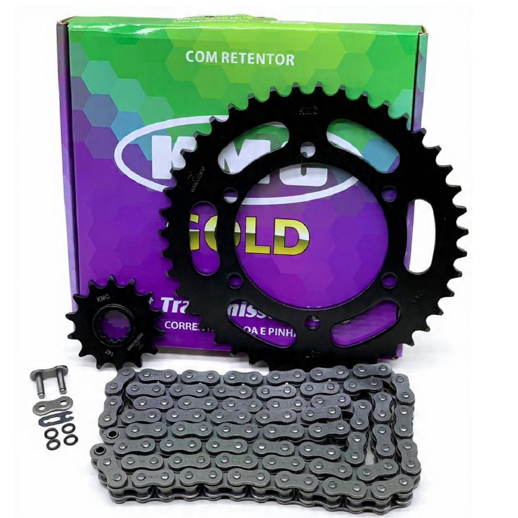 KIT RELAÇÃO TRANSMISSÃO KMC KAWASAKI NINJA 250 - 300 Z300 COM RETENTOR