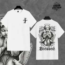Camiseta Masculina Streetwear Anjo da Guarda Estampada Lançamento Camiseta 100% Algodão Camisetão - Excelencia