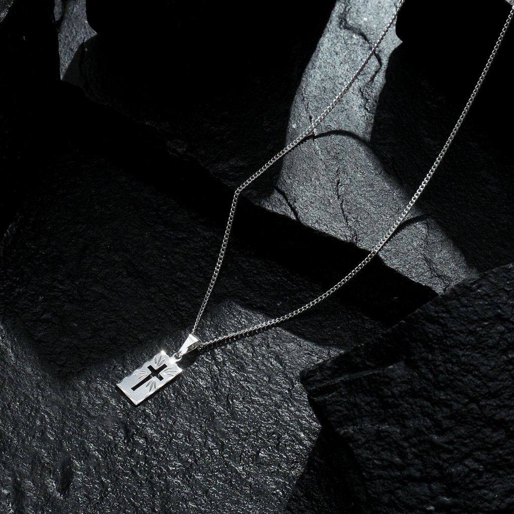 Correntinha Masculina 70 cm Banhado A Prata 925 + Pingente Placa Cruz em Oferta na Shopee