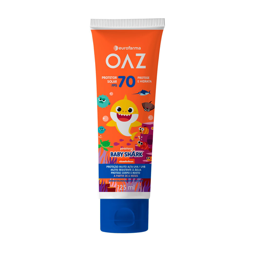 Protetor Solar OAZ Baby Shark FPS 70 Creme Corpo e Rosto 125ml em Oferta na Shopee