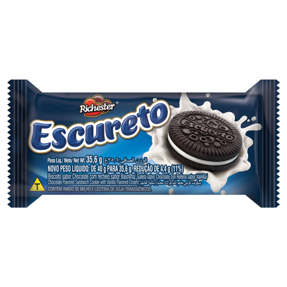 Biscoito Recheado Richester Escureto Sabor Chocolate Recheio de Baunilha 35,6g