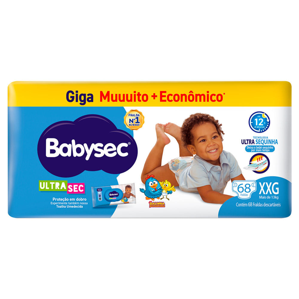 Fralda Babysec Ultrasec Giga Tamanho XXG 68 Unidades Descartáveis
