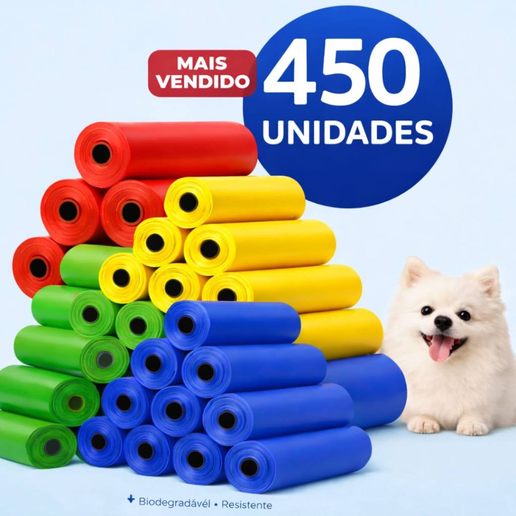 Kit 450 Saquinhos Cata Coco Kit Sacos De Lixo Pet Gato E Cachorro Saco Plástico
