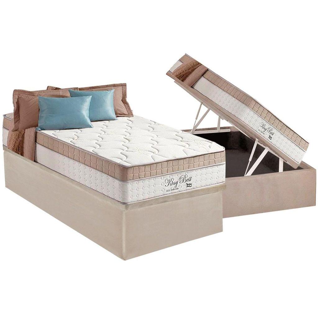 Cama Box Baú Solteiro: Colchão Molas Ensacadas Anjos MasterPocket King Best + Base CRC Suede Clean(88x188)